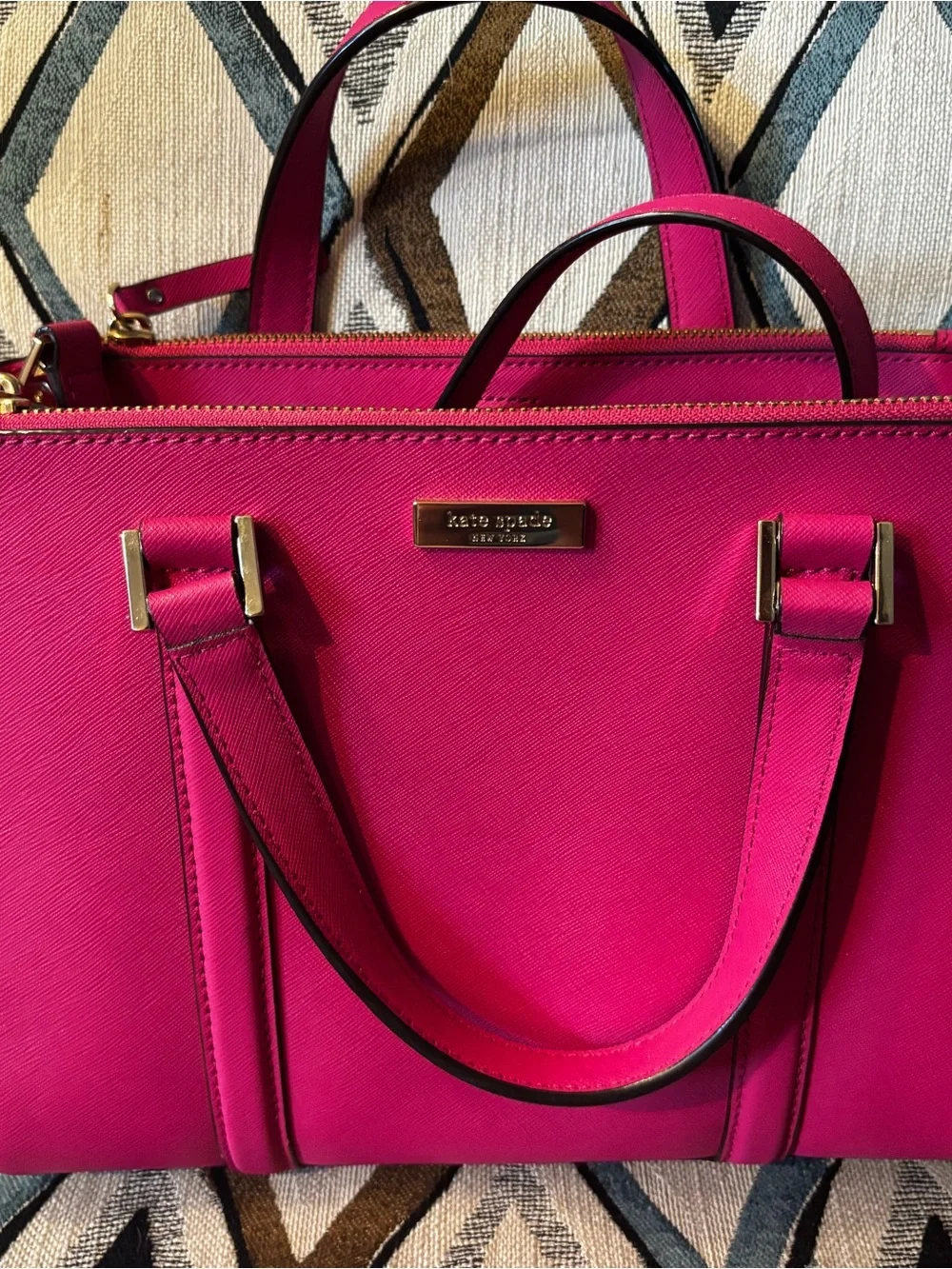 New Kate spade Hot Pink Saffiano Leather Satchel with Gold Hardware